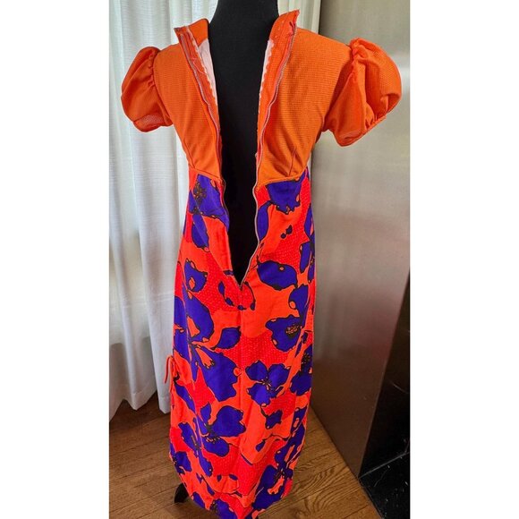 Vintage 70s maxi dress, orange bodice, empire waist, puff short sleeves - Picture 7 of 9